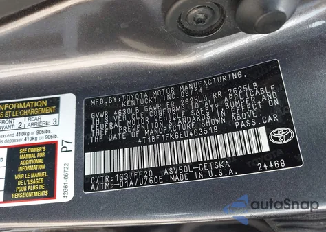 2014 Toyota Camry Se from USA, damaged, VIN 4T1BF1FK6EU463519